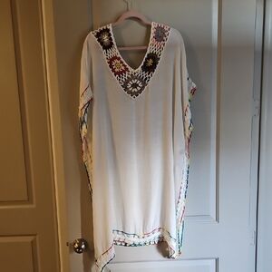 BloomChic White Gauze Swim Coverup With Crochet Trim